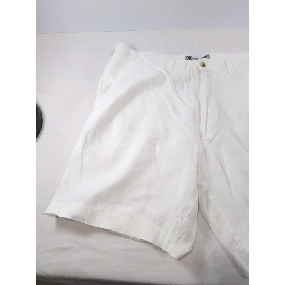 Charleston Twills Shorts Mens White 100% Linen - Chino Flat Front 40 X 9 - Picture 3 of 9